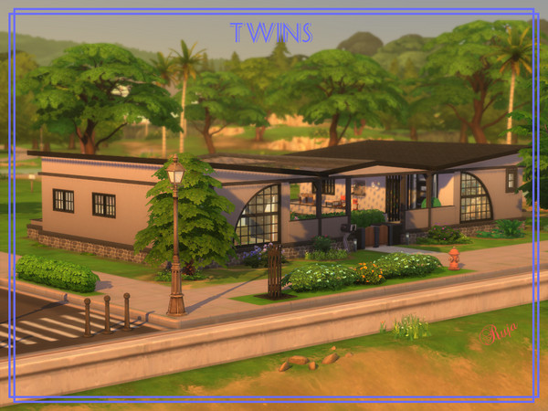 Sims 4 — Twins by ruja2 — Twins is a house split in two. Ideal for siblings or friends who would like to share an outdoor