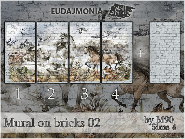 Sims 4 — Mural on bricks 02 by Mircia90 — Eudajmonia mural + bricks You will find in the Masonry tab Artist : Eudajmonia