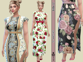 Sims 4 — Floral Maxi Dress by Birba32 — A dress with a big vent in 12 colors, six solid and six with floral patterns.