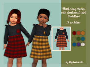 Sims 4 — Black long sleeve with checkered skirt Toddler by MysteriousOo — Black long sleeve with checkered skirt for