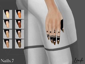Sims 4 — Nails_7 by LVNDRCC — Classic shiny almond nails in varous hues of light, nude and dark brown with reversed