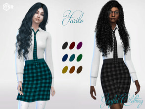 Sims 4 — Yuriko - Shirt with tie and plaid skirt by Garfiel — - 9 colours - Everyday, party, formal - Base game