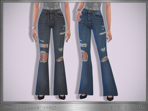 Sims 4 — Sheryl Jeans (Flared). by Pipco — Flared ripped jeans in 3 colors. Base Game Compatible New Mesh All Lods HQ