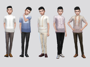 Sims 4 — Filipino Barong Tagalog Boys (Short Sleeve) by McLayneSims — TSR EXCLUSIVE Standalone item 7 Swatches MESH by Me