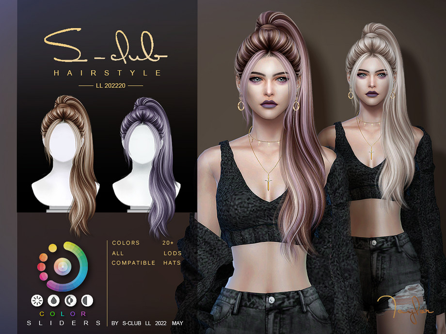 Image of Sims 4 long ponytail hairstyle CC