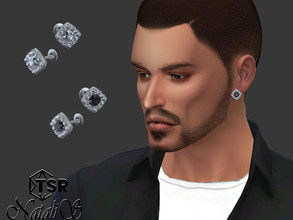 Sims 4 — Unisex Hip Hop square earrings by Natalis — Unisex Hip Hop square stud earrings. 3 gem color options.