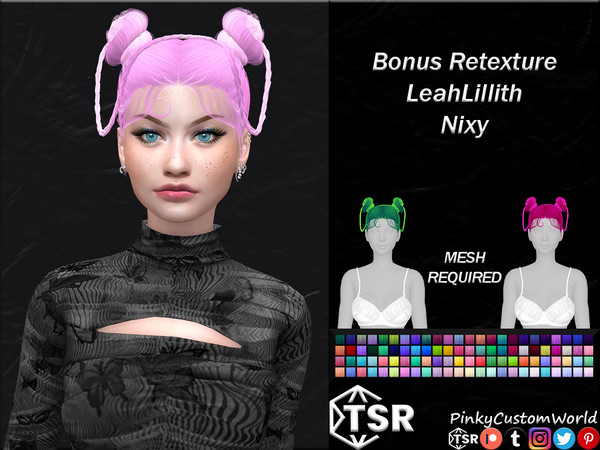 Sims 4 — Bonus Retexture of Nixy hair by LeahLillith by PinkyCustomWorld — Futuristic, creative up-do buns hairstyle with