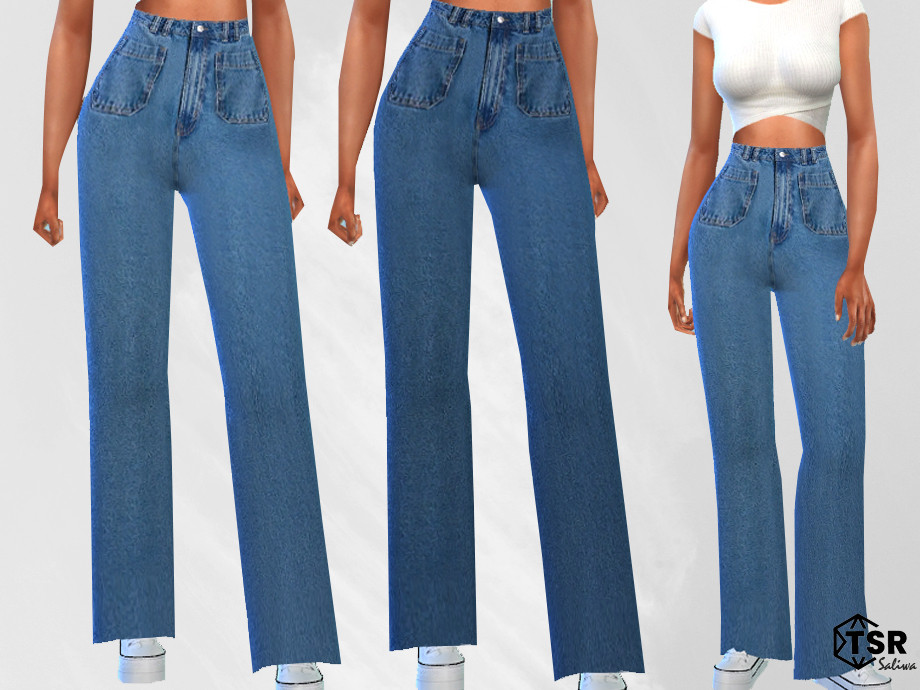 The Sims Resource - Wide Leg Front Pocket Detail Mom Jeans
