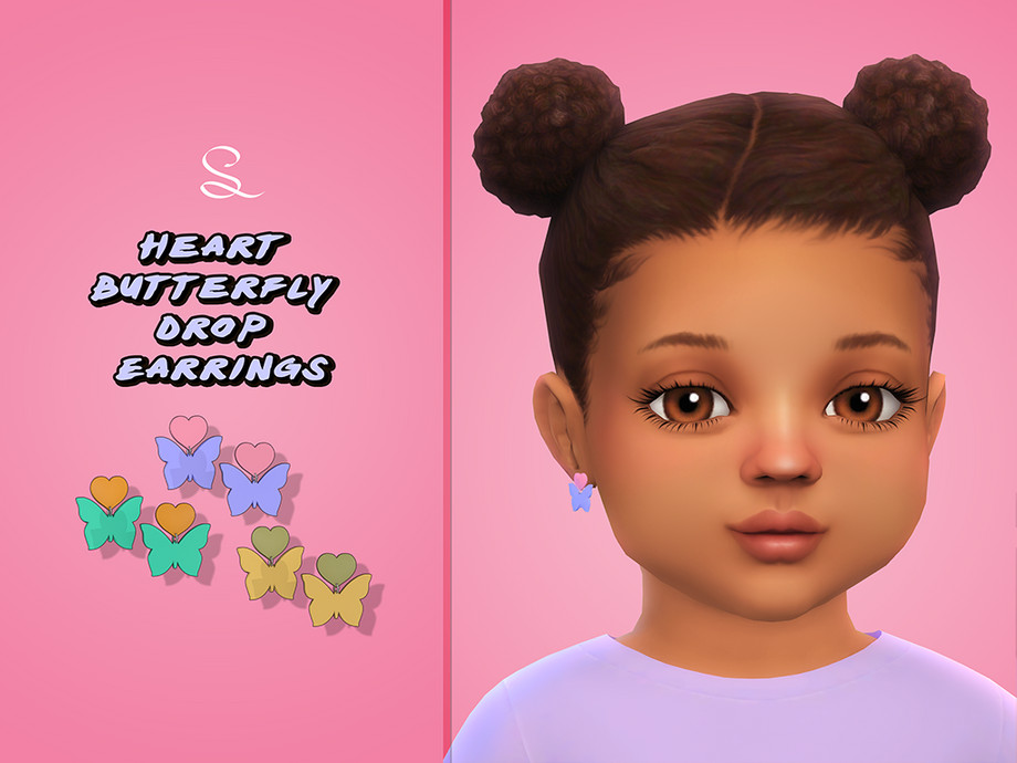 The Sims Resource - Heart Butterfly Drop Earrings for Toddlers