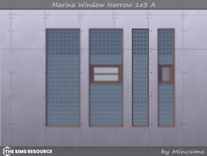 Sims 4 — Marina Window Narrow 1x3 A by Mincsims — Basegame Compatible. 8 swatches. for short wall.