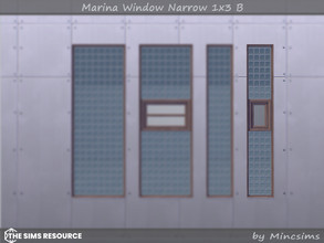 Sims 4 — Marina Window Narrow 1x3 B by Mincsims — Basegame Compatible. 8 swatches. for short wall.