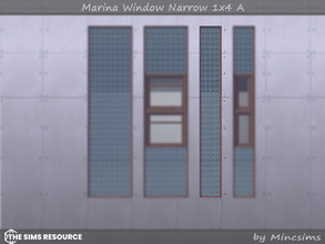 Sims 4 — Marina Window Narrow 1x4 A by Mincsims — Basegame Compatible. 8 swatches. for medium wall.