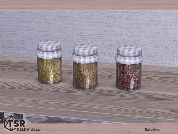 Sims 4 — Kelda Decor. Jar with Grain by soloriya — Jar with grain. Part of Kelda Decor set. 3 color variations. Category: