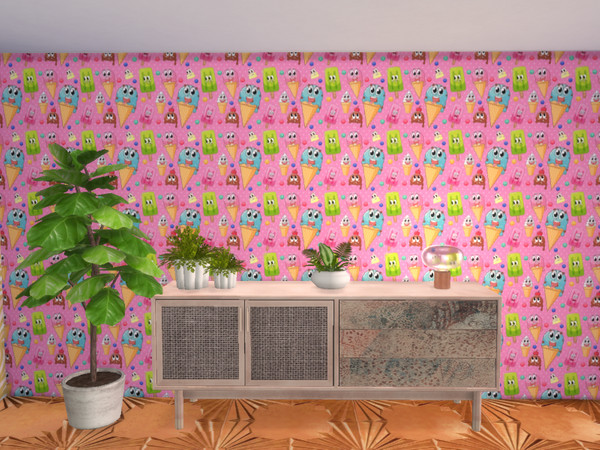 Sims 4 — Kitsch Iced Cream Wallpaper by Morrii — Quirky and Kitsch Iced Cream Wallpaper