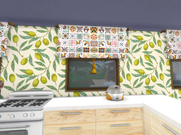 Sims 4 — Olive Kitchen Wallpaper by Morrii — Olive Kitchen Wallpaper