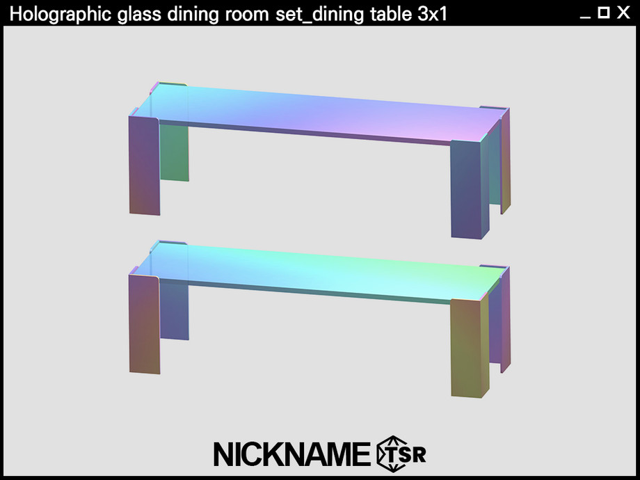 The Sims Resource | Holographic glass dining room set_dining table 3x1