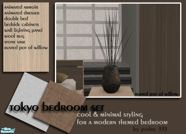 Sims 2 — Tokyo Bedroom Rusted Pot of Willow by Padre — Cool and minimal styling. Simple and modern bedroom decor for your