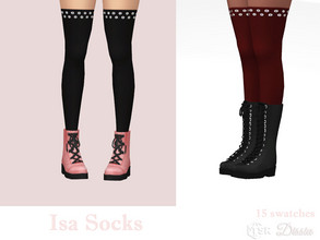 Sims 4 — Isa Socks by Dissia — Above the knee high socks with metal circles Available in 15 swatches
