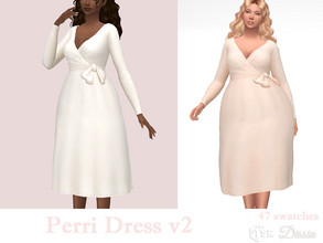 Sims 4 — Perri Dress v2 by Dissia — Cute long sleeves midi dress with bow ;) Available in 47 swatches