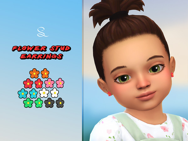 Sims 4 — Flower Stud Earrings for Todddlers by simlasya — All LODs New mesh For toddlers 7 swatches HQ compatible Custom