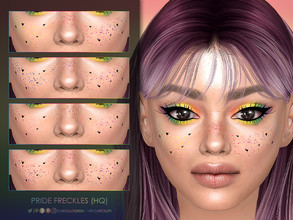Sims 4 — Pride Freckles (HQ) by Caroll912 — A 12-swatch colorful face paint freckles with black hearts in different