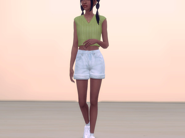 Sims 4 — Denin Midi Short (Cottage Living Required) by leighajs — Light blue midi short with some distress on the front.