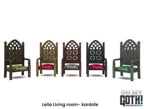 Sims 4 — Oh My Goth_kardofe_Leila_LivingChair by kardofe — Carved wooden armchair with velvet cushion, available in five