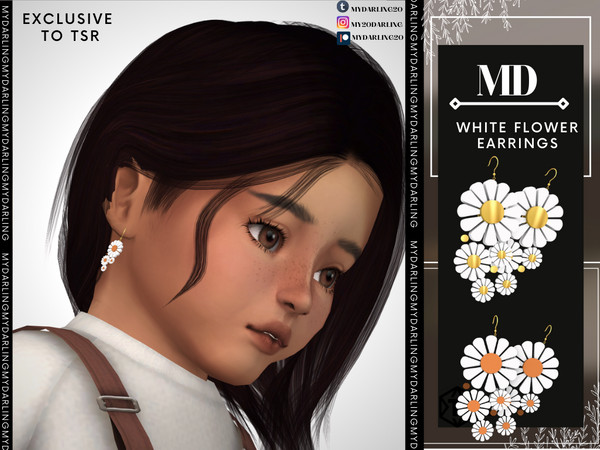 Sims 4 — white flower earrings Toddler by Mydarling20 — new mesh base game compatible all lods all maps 5 colors