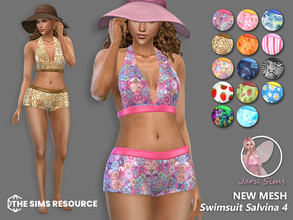 Sims 4 — Swimsuit Salvina 4 by Jaru_Sims — New Mesh HQ mod compatible All LODs 14 swatches Teen to elder Custom thumbnail