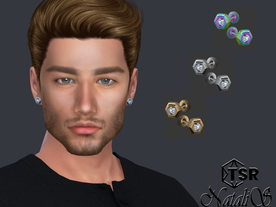 The Sims Resource - Unisex hex stud earrings with diamond