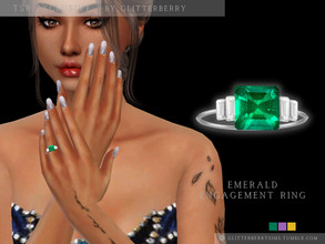 Sims 4 — Emerald Engagement Ring by Glitterberryfly — A gorgeous square emerald with diamond accents 