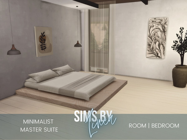 Sims 4 — Minimalist Master Suite by SIMSBYLINEA — This large and airy master suite features a walk in closet as well as a