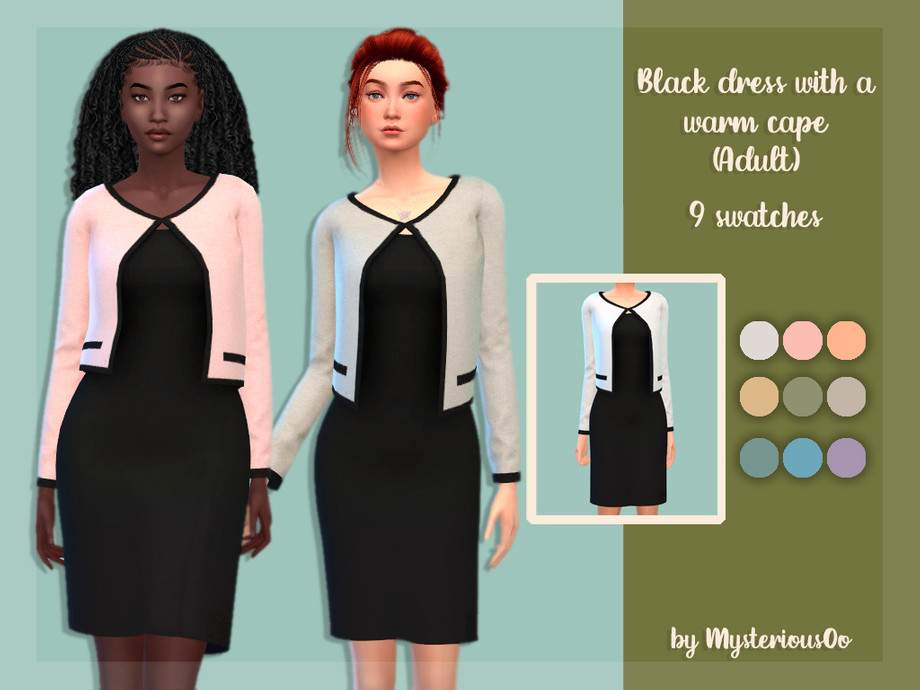 The Sims Resource - Black dress with a warm cape Adult