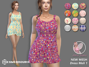 Sims 4 — Dress Meli 1 by Jaru_Sims — New Mesh HQ mod compatible All LODs 12 swatches Teen to elder Custom thumbnail Size