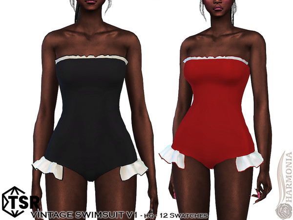 Sims 4 — Vintage Swimsuit V1 by Harmonia — New Mesh All Lods 12 Swatches HQ Please do not use my textures. Please do not