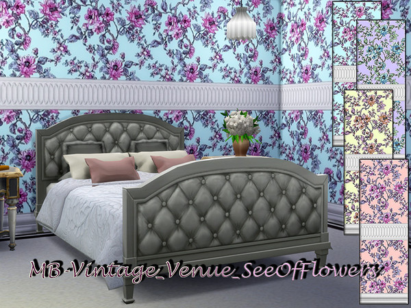 Sims 4 — Vintage Venue - See of Flowers by matomibotaki — A sea of flowers on wallpaper with a vintage look a white
