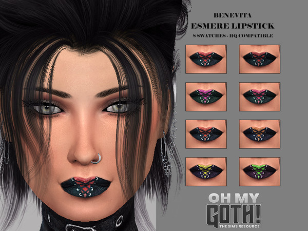 Sims 4 — Oh My Goth-Esmere Lipstick [HQ] by Benevita — Esmere Lipstick HQ Mod Compatible 8 Swatches I hope you like!