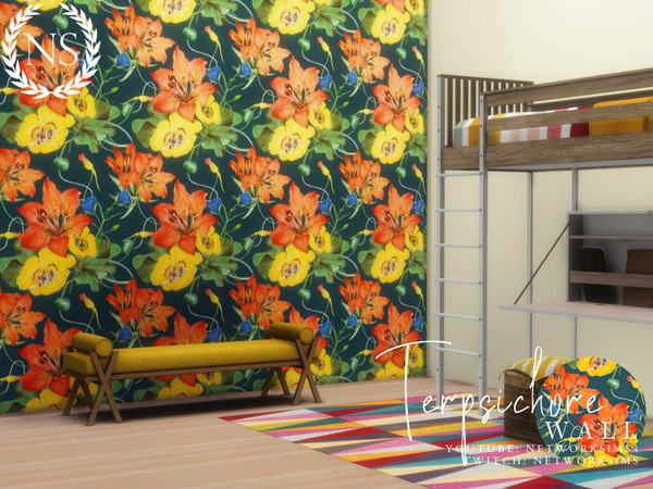 Sims 4 — Terpsichore Wallpaper by networksims — A bright floral wallpaper.