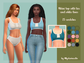 Sims 4 — Bikini top with ties and white lines by MysteriousOo — Bikini top with ties and white lines in 15 colors