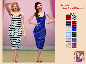 Sims 4 — ws Female Marylins Midi Dress - RC by watersim44 — ws Female Marylins Midi Dress - Recolor It's a standalone