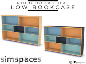 Sims 4 — Poco Bookstore - low bookcase by simspaces — Part of the Poco Bookstore set: colorful cubbies complement