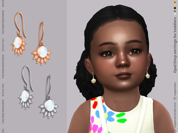 Sims 4 — Opal Drop earrings for toddlers by sugar_owl — Female earrings with opal stones and metal pearls for toddlers.