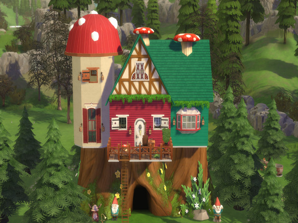 Sims 4 — The Mushroom Cabin by susancho932 — A fairy that enjoys the company of others at the fire pit. The fairy lives