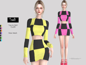 Sims 4 — SADI - Retro Outfit by Helsoseira — Style : Retro colour block top and skirt Name : SADI Sub part Type : Short