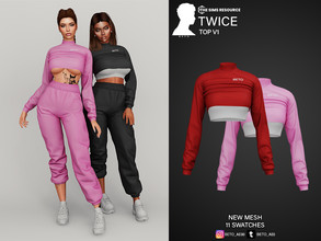 Sims 4 — Twice (Top V1) by Beto_ae0 — Short sports sweater, enjoy it - 11 colors - New Mesh - All Lods - All maps