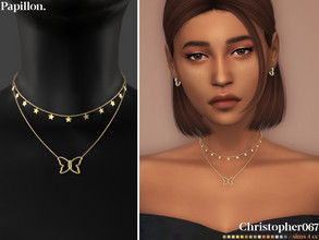 Sims 4 — Papillon Necklace by christopher0672 — This is a super adorable set of layered necklaces - 1 butterfly charm