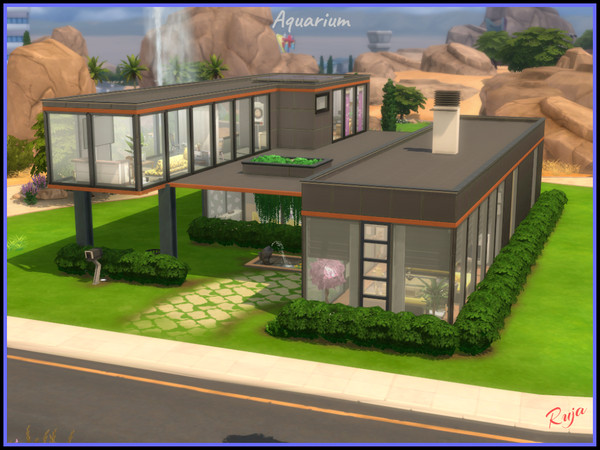 Sims 4 — Aquarium by ruja2 — Aquarium is a house with two bedrooms and a bathroom on the ground floor. There is one more