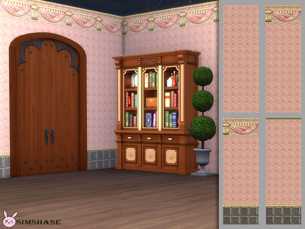 Sims 4 — Pink Flower Damask Wallpaper by Simshase2 — Pink Flower Damask Wallpaper with panell and swagging.