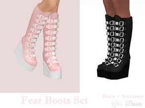 Sims 4 — Fear Boots Set by Dissia — Under the knee heavy platform boots with deco straps, perfect for your goth