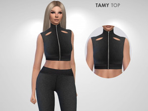 Sims 4 — Tamy Top by Puresim — Mock neck top with zipper.